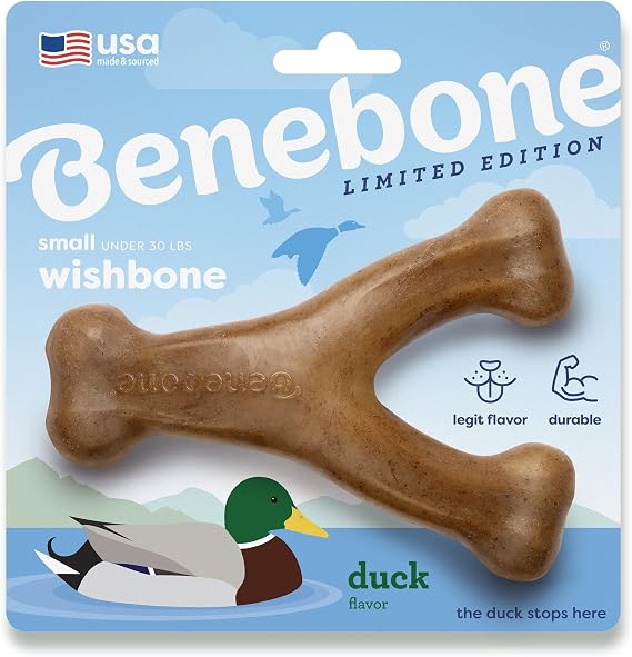 Benebone Wishbone Dog Chew Toy for Aggressive Chewers, Duck, Small