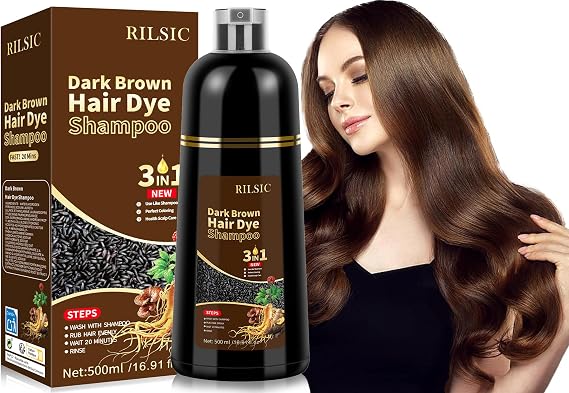 Dark Brown Hair Dye Shampoo 3 in 1 for Grey Hair Coverage, Men Women