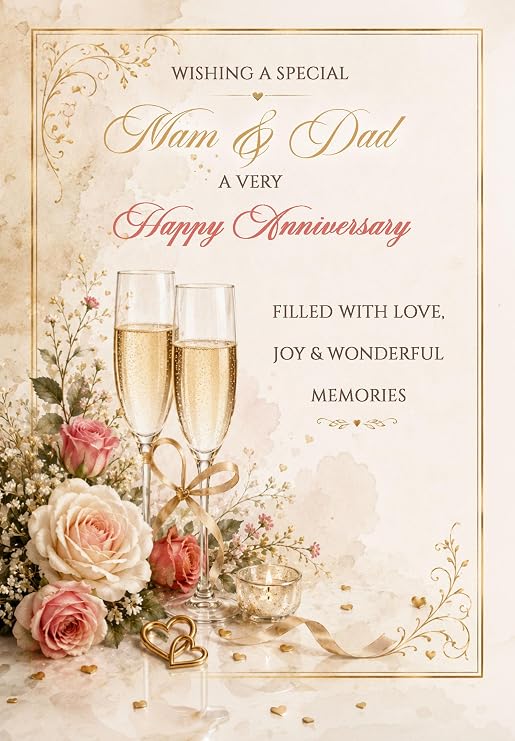 Mam & Dad Anniversary Card - Personalise with Any Relation & Year - Congratulations Champagne Glasses Design - LUXURY TEXTURED CARD - POSTED SAME DAY - FULL COLOUR INSIDE!