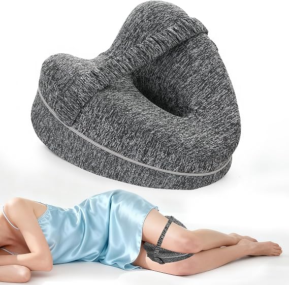 Knee Pillow for Sleeping On Side, Heart Shape Knee Pillow, Leg Pillows for Sleeping on Side Memory Foam Wedge Pillows Support Cushion with Removable for Sides Sleepers Hip Pain (Grey)