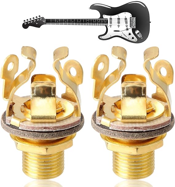 Full-Contact Output Jack Socket for Guitar Bass 2pcs 4-Contact Electric Guitar Copper Metal Stereo Jack with Washer and Nut Solder Type for Speakers Footswitch Audio Amplifier Instruments