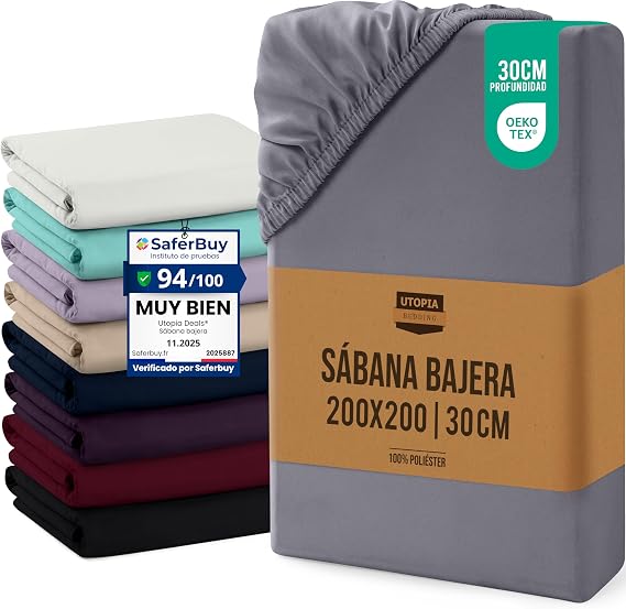 Utopia Bedding Fitted Sheet 200 x 200 x 30 cm – Grey – (200 Bed)