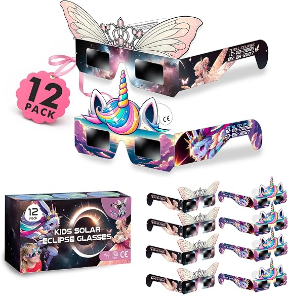 Galaxium 12 Solar Eclipse Glasses Girls 2026, Princess Design | ISO 12312-2