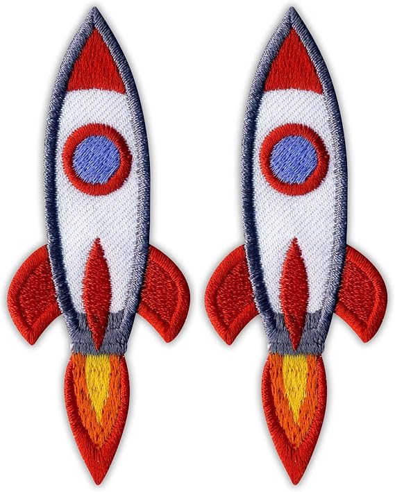 Set of Two - Patchion Rocket - Iron-on/Heat Seal Backing - Embroidered Patch/Badge/Emblem