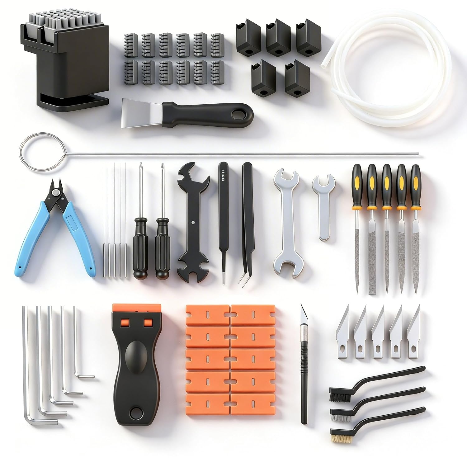 3D Printer Tools Kit for Bambu Lab P1P/P1S/X1/X1C/X1E, 3D Printer Accessories Includes Noozle Brush Kit, Silicone Sock, Clog Poke, PTFE Tube, Nozzle Cleaning Tools, Removal Scrapers, 5 Types of Files