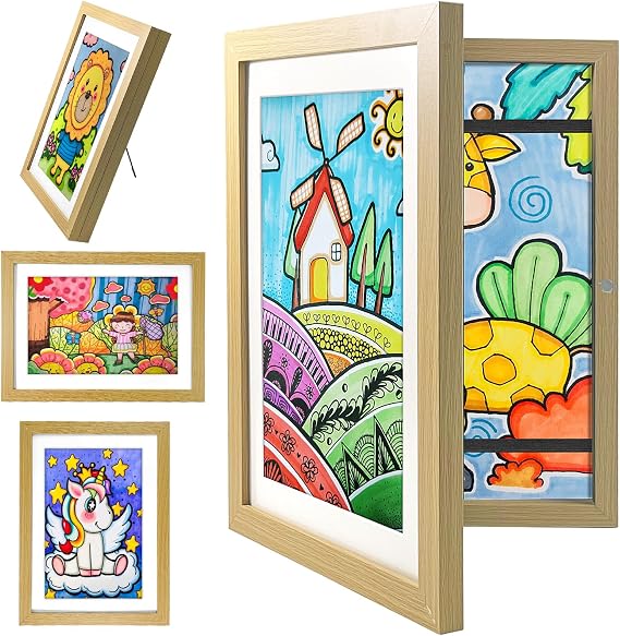 Picture Frame Children's Drawings A4, Picture Frame, Children's Drawings, Art Frame for Children with Front Opening, Fillable Folding Frame for Storing Children's Drawings
