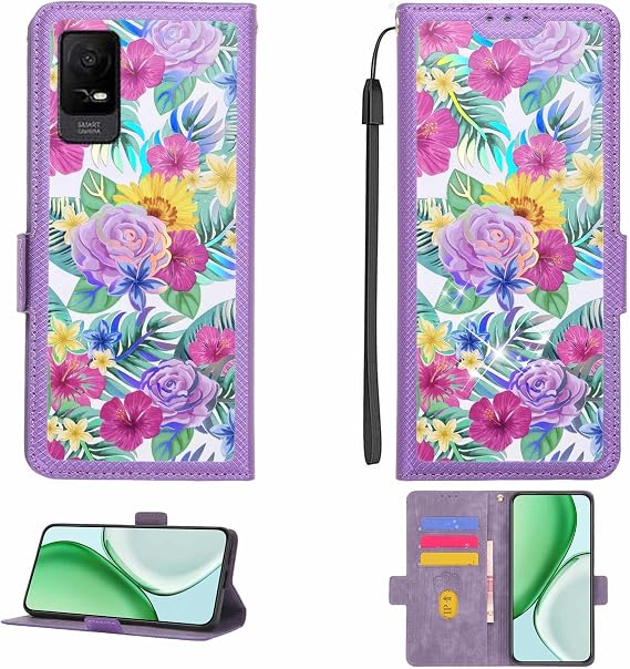Case Compatible for Mobiwire vodacom Kicka 6 4G Phone Case Flip Cover [with Tempered Glass Screen Protector][RFID Blocking][Colorful Reflect Light] LPT-HUA1