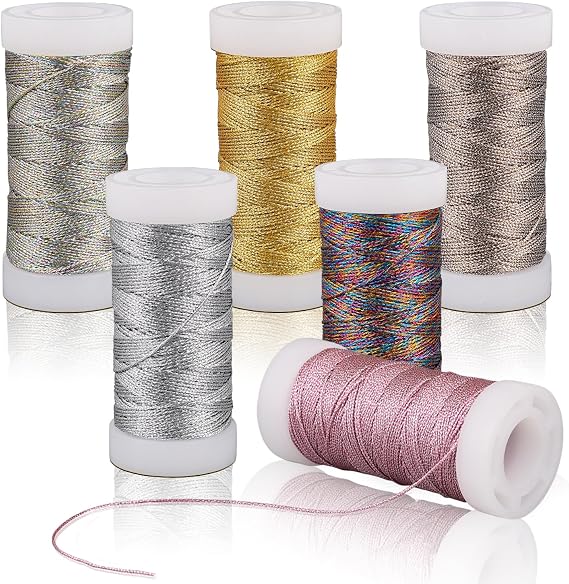 6 Rolls of Metallic Cord, 300M Gold Thread for Crafts