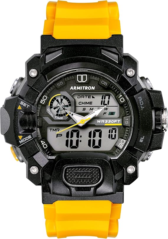 Armitron Sport Men's Analog-Digital Chronograph Resin Strap Watch 20/5477, yellow/black, Yellow/Black