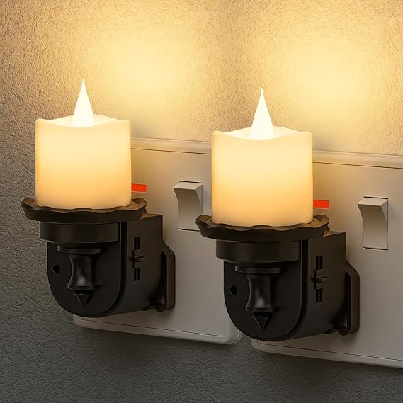 LOHAS-LED Candles Light, Night Light Plug in Wall, 3000K Warm White, 2 Pack [Energy Class F]