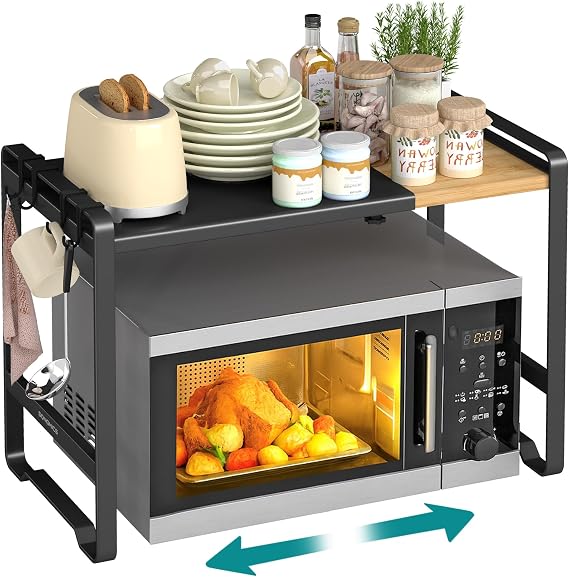SONGMICS Expandable Microwave Shelf, Microwave Stand,Kitchen Corner Shelf