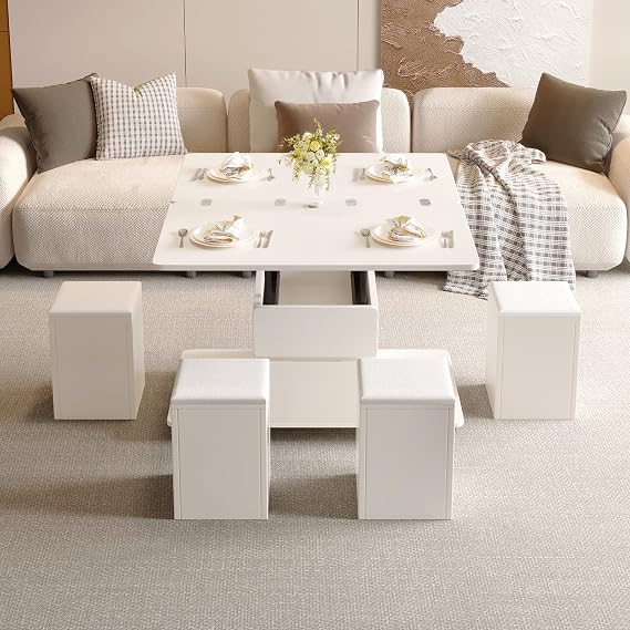 Elevating Dining Table Low Table Elevating Living Room Table Center Table Top Table Storage Stylish Modern Style Single Item + 4 Stools