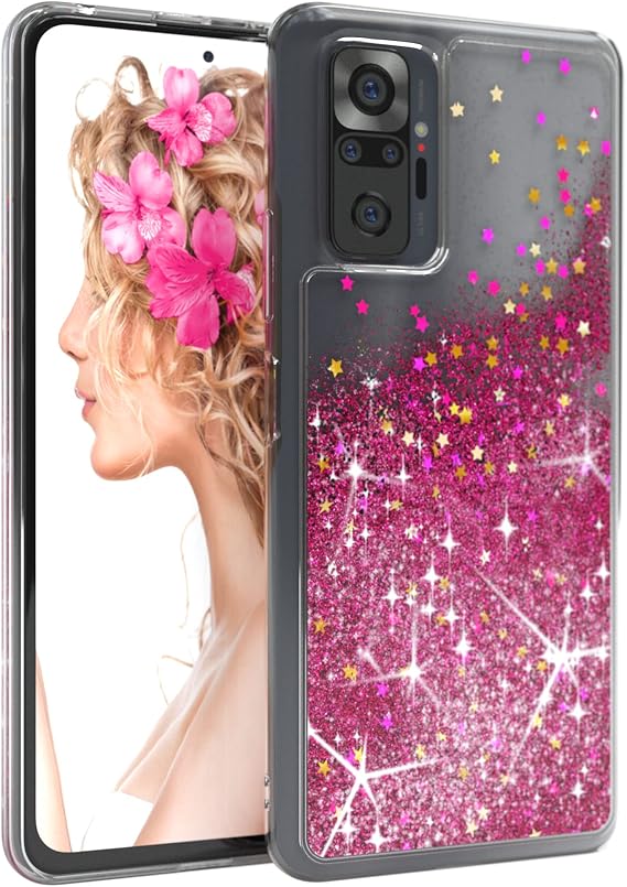 EAZY CASE Case Compatible with Xiaomi Redmi Note 10 Pro Protective Case with Liquid Glitter Mobile Phone Case Protective Back Cover with Glitter Liquid TPU/Silicone Transparent/Transparent Pink