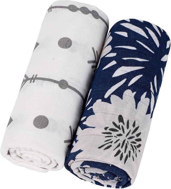 KAKU NANU Muslin Blanket Swaddle Soft Lightweight Organic Cotton 2 Pack 110x120cm Large Cloths for Baby White and Baby Wrap