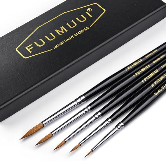 Marta Kolinsky Professional Brushes - 5 Pieces Premium Fine Detail Brushes | Sizes 5/0, 2/0, 0, 1, 3 for Watercolor, Acrylic, Model, Miniatures | Kolinsky Brush Miniatures, Natural Hair