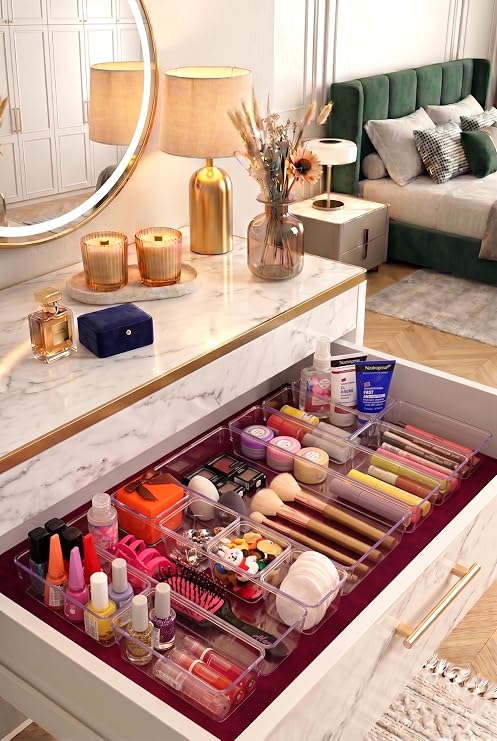 color house 13 Parça Çekmece Içi Düzenleyici Modüler Makyaj Takı Kozmetik Aksesuar Şeffaf Organizer ŞEFFAF Tek Ebat