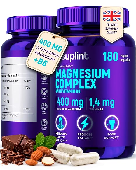 Magnesium Glycinate Capsule + Citrate – 400 mg + B6 – 180 Vegan Capsules