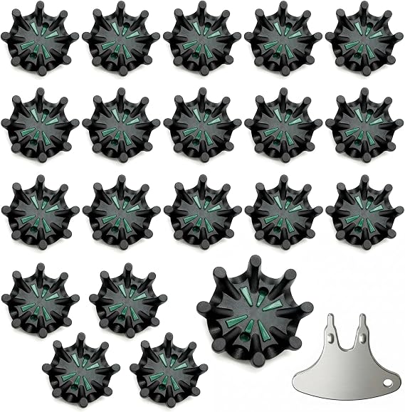 20pcs Golf Shoe Spikes Replacements with 1pc Wrench, Compatible with FootJoy Fast Twist 3.0 System, Soft Golf Cleats, Black Green