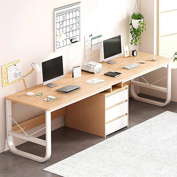 Large Wood Double Desk with Drawers for Gaming and Study 78.7in Extra Long Home Office Desk