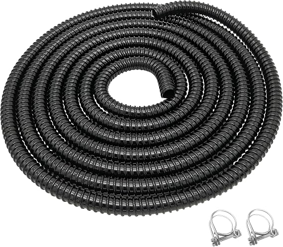 Corrugated Pond Pipe 25 mm 1 inch - 2 m Flexible Reinforced Hose with 2 Clips - UV Resistant Ribbed Pipe for Fish Ponds, Water Features, Pumps, Filters, Irrigation, Pools, Garden Drainage, Water Butt