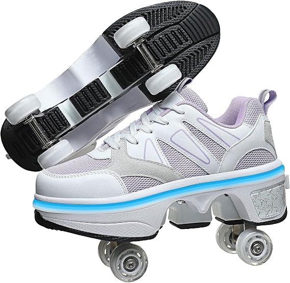 2-in-1 Roller Skates & Sneakers Uni Retractable Wheels Outdoor Fan & Fitness Kick Roller Shoes