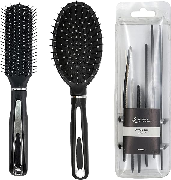 2x Professional Hair Brushes and 1 Pack of 6-Pieces Comb, Ladies Hair Care, Bristles for Detangling and Styling, Hair Tools Sets for Women