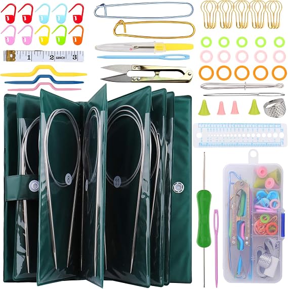 Coopay Circular Knitting Needles Set, Includes 11 Pcs Metal Round Knitting Needles 80cm, Basic Knitting Accessories and Handy Case, Knitting Kits for Beginners Adults, for Large Knitting Project, Long