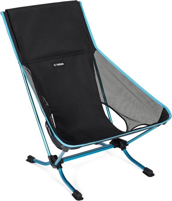 Helinox Beach Chair (re), Packable Outdoor Furniture, Summer Vacation Seat, Lightweight, Foldable Comfort, Flat Feet Prevent Sinking in Sand, Sustainable Materials Weighing 3.75 lbs(1.7 kg), Black