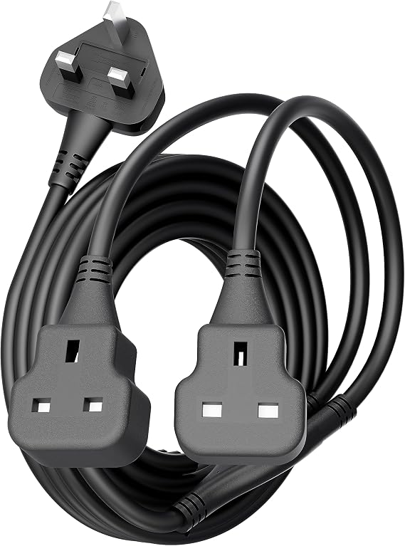 Double Socket Extension Lead Outdoor 5m Power Cable Black Extension Cord Heavy Duty 13 Amp Multi Plug Extension Socket