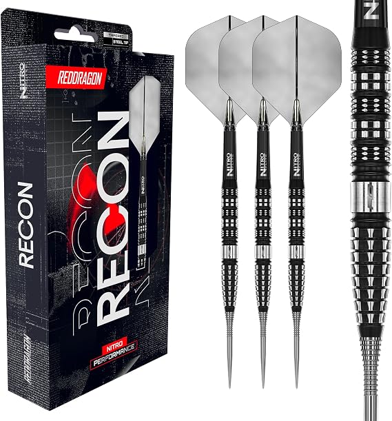 RED DRAGON Darts - Recon Original | Recon Switch Points - 90% Tungsten Darts Set - Nitro Flite Integrated Flight/Shaft, Dart Flights & Stems |Available 21g, 22g, 23g, 24g & 25g - Professional Dart Set
