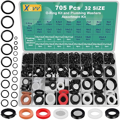 XBVV 705 Pcs 32 Sizes Plumbing Washers O-Ring Gasket Assortment Kit