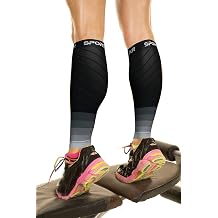 Calf Compression Sleeves (1 Pair) - Unisex Footless Compression Socks for Shin Splints, Varicose Veins, Leg Cramps, Calf Support, Achilles Tendon Support, Running, Maternity, Nurses (BLK-GRY L/XL)