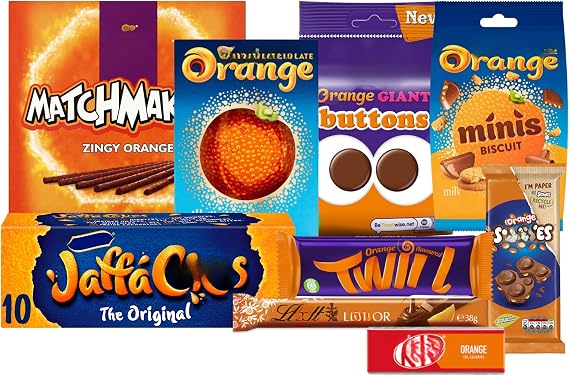 Medium Orange Chocolate Gift - Bars, Bites, with Orange Chocolate Box, Bar and Minis, Twirl and Buttons, Matchmakers, Jaffa Cakes, Lind, Kit, and Smartys