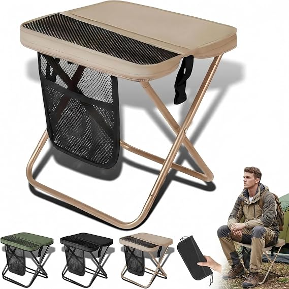 Foldable Backpack Stool for Adults, Portable Collapsible Stool with Back Support, Convertible Sling Bag Stool with Storage Pouch for Hiking, Camping, Fishing & Outdoor Adventures