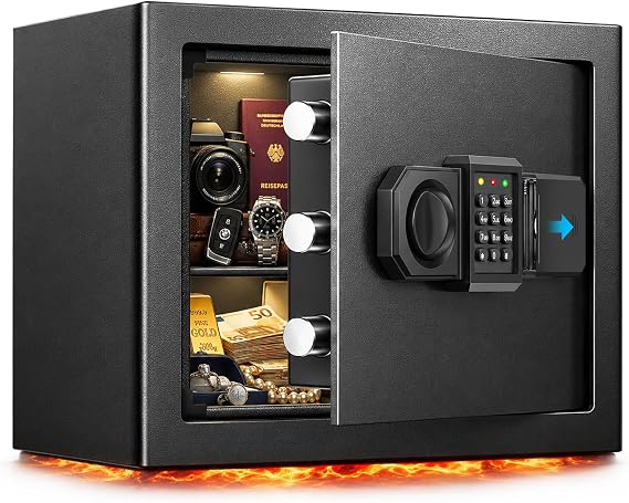 [Upgraded] 25L Safe Fireproof for Home Digital Safe with Replacement Key Removable Shelf and Alarm System Small Safes with Combination Lock for Cash Important Documents