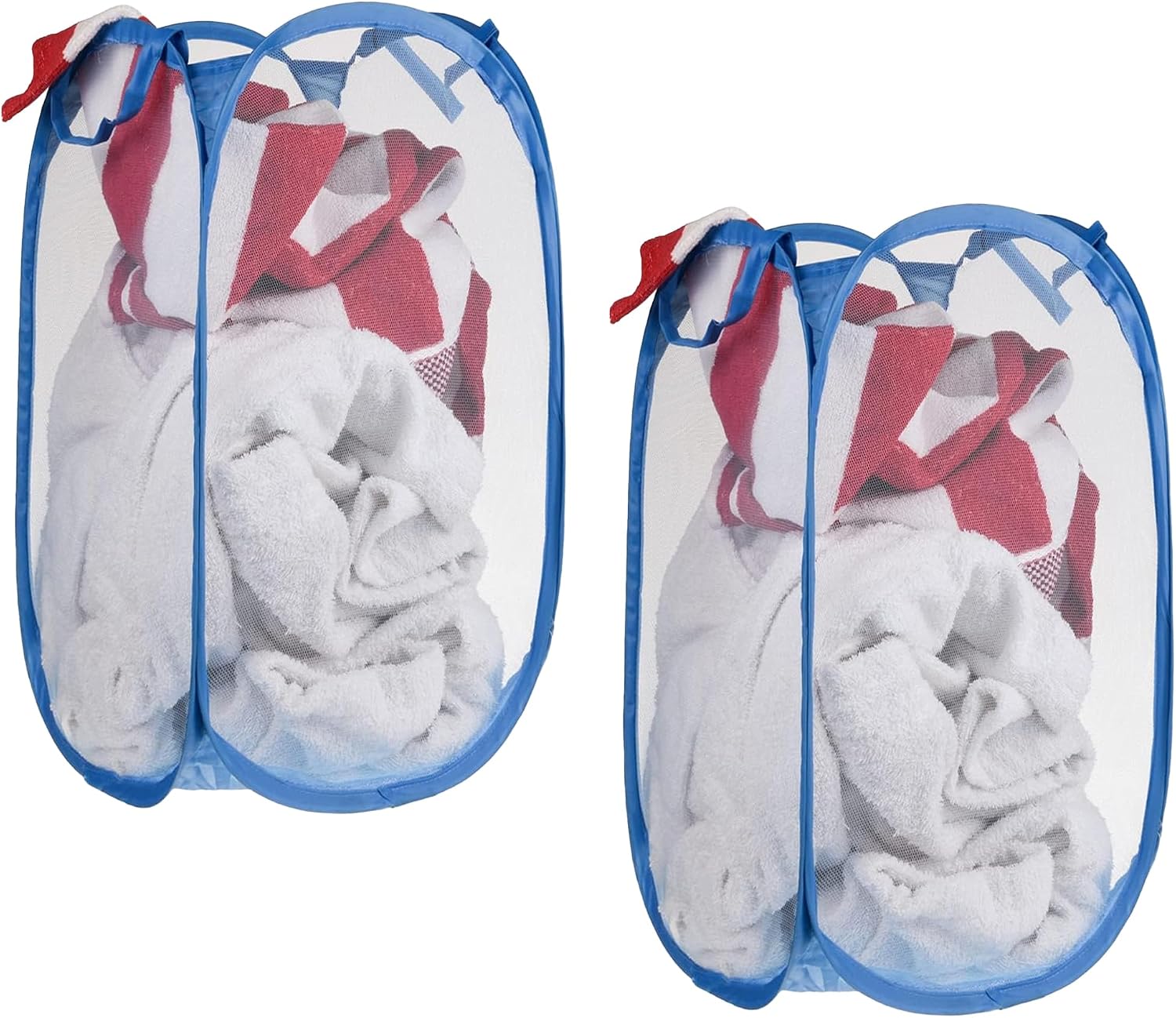 Kuber Industries Pack of 2 Unwashed Clothes Storage Basket | Foldable Laundry Basket for Clothes | Mesh Laundry Bag | Collapsible & Portable | 20 LTR | Sky Blue
