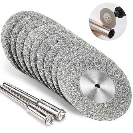 10PC Diamond Cutting Discs 40mm with 2 Mandrels for Dremel Rotary Tools, Ultra-thin Rotary Tool Cutting Disc for Diamond Metal Glass Ceramics Tile Stone Gem