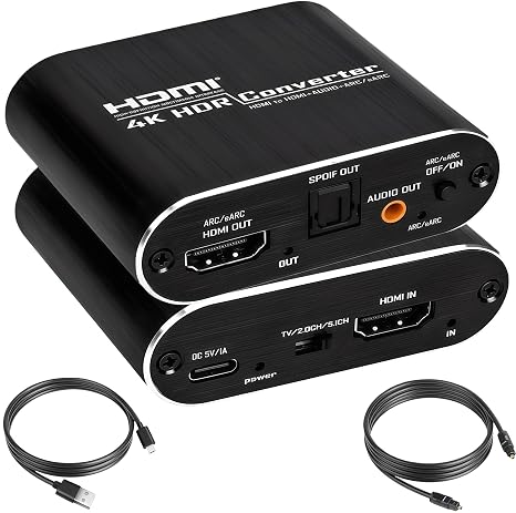 HDMI ARC Audio Extractor Converter 4K 60Hz & eARC Converter Support HDMI to Optical SPDIF + 3.5mm AUX Jack Stereo Audio Adapter Splitter with HDCP2.2 Digital PCM DTS 5.1CH Stereo for Laptop Consoles
