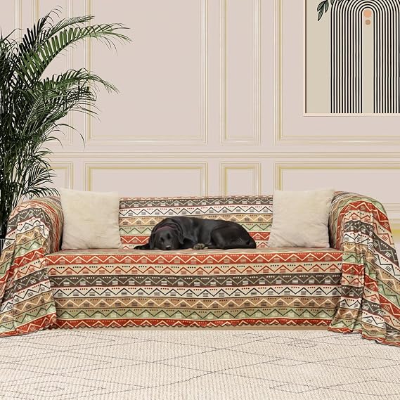 LATUDA CONCEPT SoftMicro Boho Etnik Desenli Mikrofiber Koltuk Örtüsü ve Şalı, Kaymaz 180x220 cm