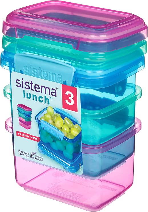 Sistema Lunch Food Storage Containers | 400ml | Small Snack Tubs | BPA Free Plastic | Assorted Colors | 3 Pack
