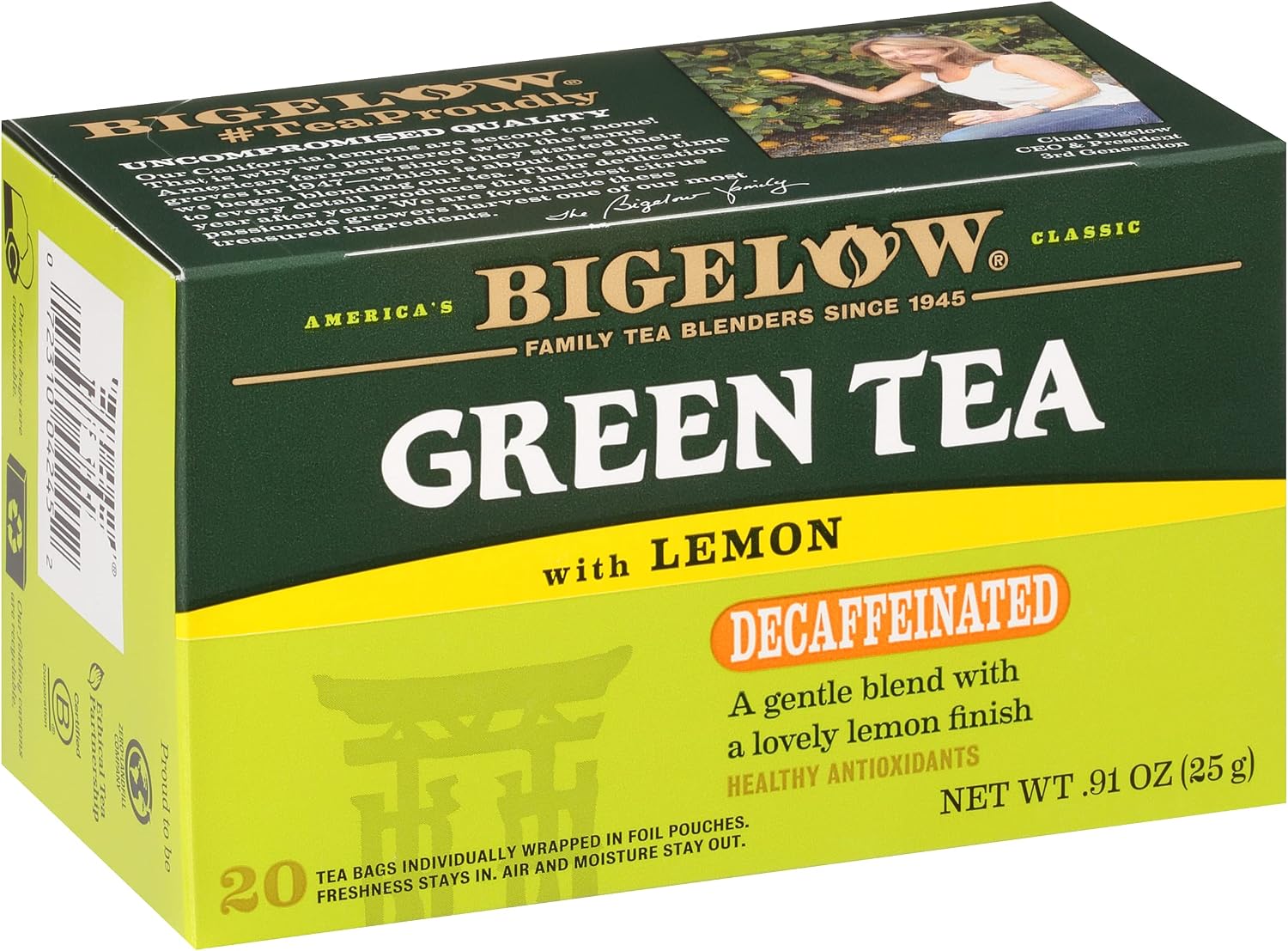Bigelow Tea Decaffeinated Green Tea With Lemon, 20-Count Boxes (Pack Of 6)