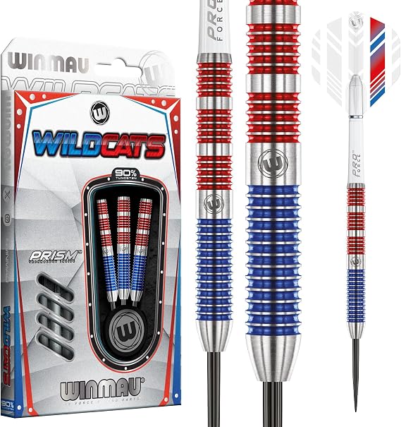WINMAU - Wildcats Series - 90% Tungsten Darts - Professional Darts Set with Dart Flights and Shafts – Available in Soft Tip 18g and Steel Tip 21g, 22g, 23g, 24g, 25g & 26g
