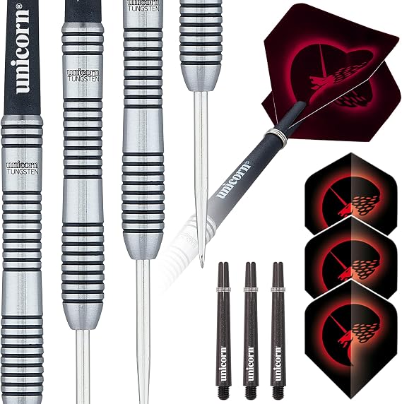 Unicorn Steel Tip Darts Set, Core Plus, Tungsten Barrels, 20g, 21g, 22g, 23g, 24g, 25g, 26g or 27g