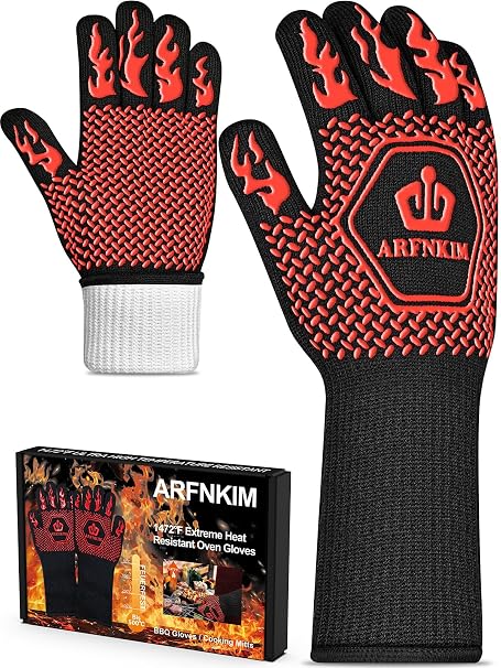Barbecue Gloves Heat Resistant up to 800 °C Non-Slip Oven Gloves Fireproof Gloves Cooking Gloves Baking Gloves BBQ Gloves Oven Gloves (Red)
