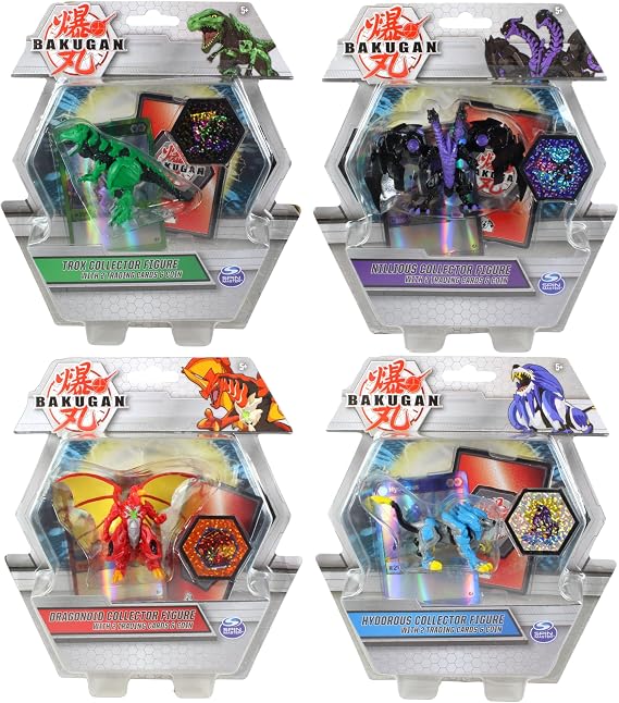 BAKUGAN Deluxe Collectible Non Transforming Action Figure Bundle - 2x Cards & 1x Coins in Each Pack - 4 Pack - Set 1