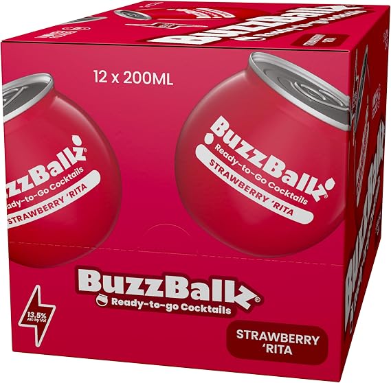 BuzzBallz Strawberry Rita, Ready to Drink Margarita, 12x200ml,Party Pack