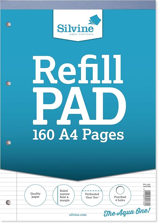Silvine A4 Refill Pad - Narrow Lined with Margin (160 Pages) Single