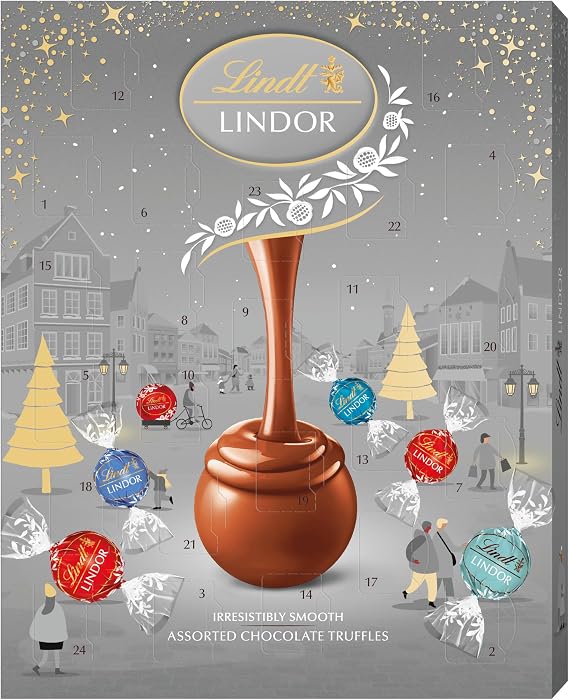 Lindt Lindor Assorted Silver Advent Calendar 2025 – 233g – 24 Premium Chocolate Truffles – Elegant Christmas Countdown Gift for Him & Her