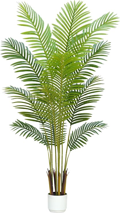 5FT Artificial Palm Tree Indoor with White Pot, Realistic Leaves, 15 Trunks Adjustable Branches, Tall Faux Fake Palm Plant, Ideal for Living Room Bedroom Office Home Interior Aesthetic Decor