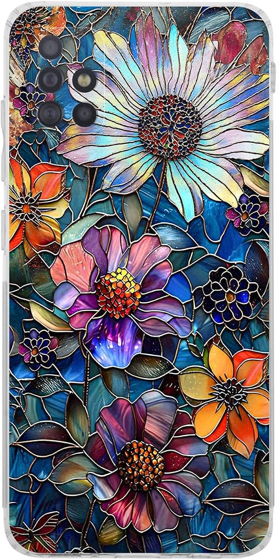 PrintiFy Samsung Galaxy A51 ile Uyumlu Vitray Mücevher Flora Tasarımlı Şeffaf Silikon Kılıf